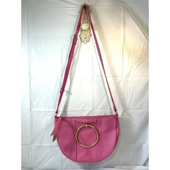 Foley & Corinna Rose Pink Faux Leather Limelight City Crescent Handbag - Picture 1 of 14
